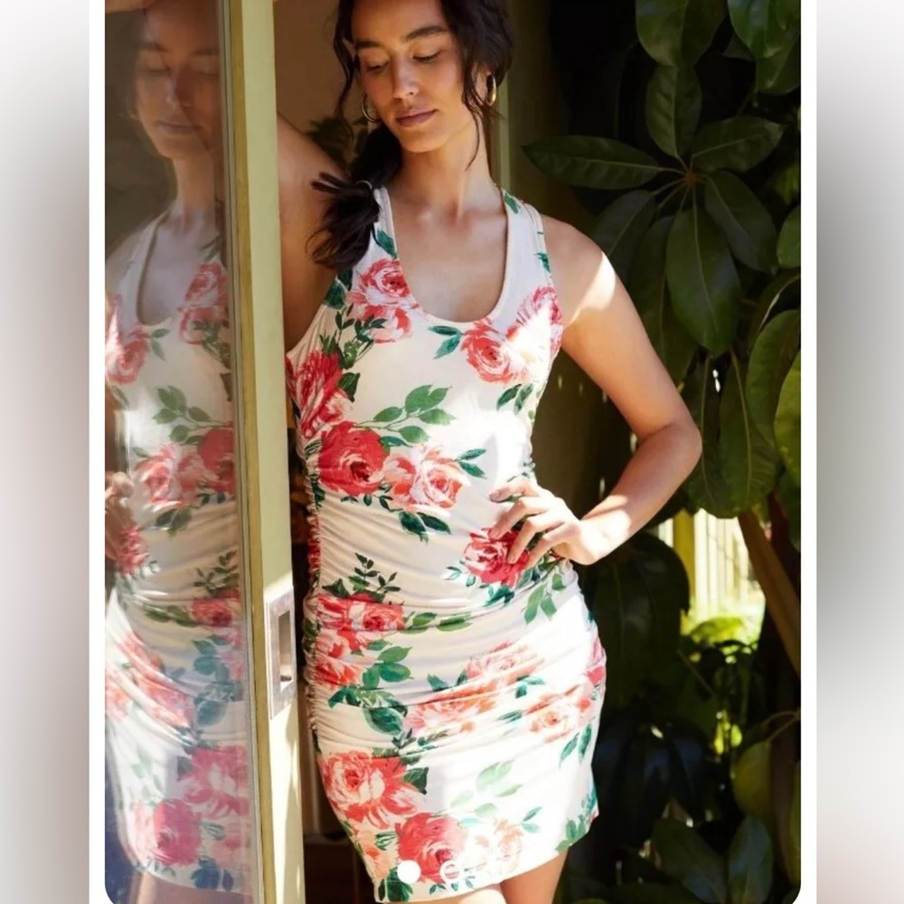 Anthropologie Floral Mini Dress - White and Pink